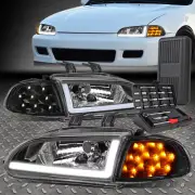 FOR 92-95 HONDA CIVIC LED DRL TURN SIGNAL HEADLIGHT HEAD LAMPS+TOOL SET BLACK (for: Honda)