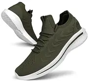 [Pujcs] Mens Walking Shoes Non Slip Running Shoes Breathable Slip on Sneakers Lightwight Gym Tennis Shoes for Men, Army Green, 10.5