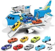 Airplane Toy Set Transport Cargo Plane Play Toy for 4 5 6 Years Old Boys Girls Kids, Helicopter and Aircraft Vehicle Toys with 8 Mini Cars