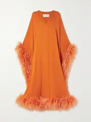 [Valentino Garavani] Valentino Garavani - Feather-trimmed Draped Crepe Gown - Orange - IT42 IT 42 Orange