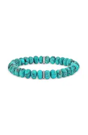 Sheryl Lowe Turquoise 8mm Bead Bracelelt with Diamond Rondelle in Turquoise /Sterling Silver at Nordstrom, Size 7.25 Turquoise/Sterling Silver