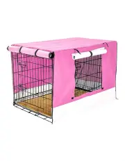 [Paw Mate] Wire Dog Crate 42in With Tray +Cushion Mat And Cover in Pink