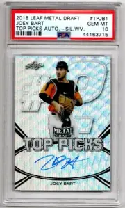 2018 Leaf Metal Draft Top Picks Silver Wave Joey Bart Auto PSA 10 GEM MINT TPJB1