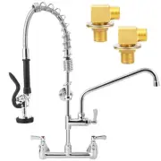 25" Height Commercial Faucet with Sprayer, 8" Adjustable Center & 12" Add-on ...