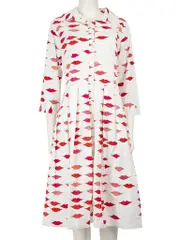 White Lips Pattern Midi Dress