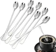 Long Handle Stirring Spoons - Long Spoon | 8X Stainless Steel Cocktail Stirrer – 7.87in Iced Tea Mixing Spoon, Elegant Tableware Set for Home Bar, Desserts, Beverages, Milkshakes, and More