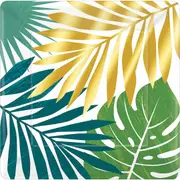 Key West Green & Gold Leaf Large Square Paper Plates (Pack of 8)