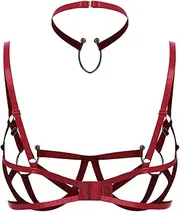 [Loodgao] Womens Strappy Cage Bra Sexy Goth Harness Belt Lingerie Hollow Out Body Straps Bra with Choker