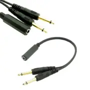 6.35mm 1/4 inch Stereo TRS Female to 2 Dual 6.35mm Mono TS Male Y Splitter Cable