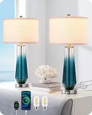 EDISHINE 25.2" Glass Table Lamps Set of 2, Touch Control Bedside Lamp with 2 ...