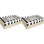2x Cafe MDF/Glass 23cm Home Box Kitchen Decorative Coffee/Teabags Organiser Lrg