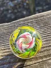 Handmade Glass Marble 1” + FantasyFloral Murrini Marble Leanes And Bees