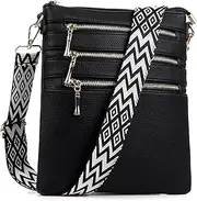 [AOSSTA] Womens Cross Body Bag with Multi Zip Pockets Designer and Canvas Wide Straps for Girls