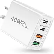 USB C Charger, Total 40W Type C Fast Charger AU Plug, Multi USB C Wall Charger Compatible with iPhone 12 13 14 15 16 Pro Max XR 8, Samsung Galaxy S22,S21,Note 10 9, LG