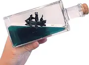 Unsinkable Boat Black Pearl Pirate Ship in a Box Bottle, Ship Model Fluid Liquid Drift Bottle Visual Decorations Ornament Toys Desk Decor for Boys Girls Gifts(Black Pearl Cruise)