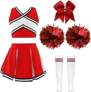 [Loodgao] Girls Cheerleading Outfits Sleeveless Crop Tops Pleated Skirts and Accessory Cheer Uniform for Halloween