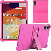 [SeZhuoL] Case for Redmi Pad SE 11 Inch (2023),Shockproof Soft Silicone Tablet Cover with PC Stand for Xiaomi Redmi Pad SE 11" 2023 Cover (Rose Red)