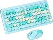 Wireless Keyboard and Mouse Combo, Cute Retro Keyboard with Round Key Cards, 1000/1200/1600DPI Mouse, 2.4G USB Receiver Plug and Play, Ergonomic Keyboard for Laptop