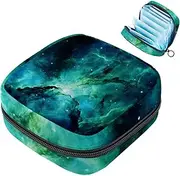 Period Bag,Sanitary Napkin Storage Bag,Blue and Green Galaxy,Tampon Bag for Purse