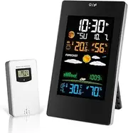 Weather Station with Outdoor Sensor, Digital Indoor and Outdoor Thermometer, Hygrometer, Humidity, Wireless Forecast Station, Weather Monitoring Clock Black