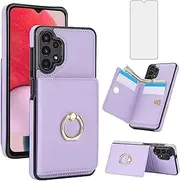 [Asuwish] Phone Case for Samsung Galaxy A13 4G/5G Cover with Tempered Glass Screen Protector and RFID Card Holder Slot Stand Ring Cell Accessories Flip A04s M13 G5 A 13 LTE 13A 2022 Women Men Purple