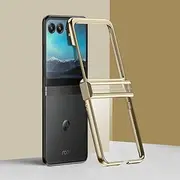 Cell Phone Flip Case Cover Case for Motorola Razr 40 Ultra,Shiny Plating Edge Case with Hinge Protection,[Yellowing Resistant]Slim & Tough Phone Case Shockproof Cover for Motorola Razr 40 Ultra(Gold)