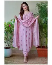 Beautiful rayon fabric printed long straight kurta with pant and dupatta set