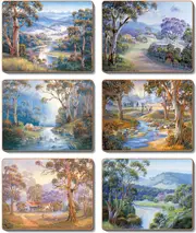 Country Kitchen Bradleys Streams Cinnamon Cork Backed Drinks Coasters Set 6