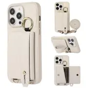 Card Holder Phone Cover for iPhone 12 Pro Max 6.7 inch Hand Strap Kickstand Leather+TPU Case