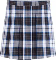 [Tommy Hilfiger] Girls Plaid Box Pleat Skirt, Kids School Uniform Clothes for Little & Big Girls, Pleated All The Way Around, Relaxed Through Hip, Machine Washable - White Blue Plaid, Size 10