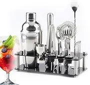 Rustproof Cocktail Bar Set Multifunctional Bartender Kit with Stand for Bars, Traveling and Outdoor Parties