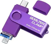 64GB 3 in 1 USB 3.0 Flash Drive Photo Stick for Android Phones, BorlterClamp OTG Memory Stick with 3 USB Ports (USB C, microUSB, USB A) for Samsung Galaxy, LG, Tablets, PC and More, Purple