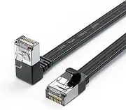 JUXINICE Cat7 Flat Right Angle Ethernet Cable 10FT,Down Angle 270,Short Crystal Connector RJ45 LAN Network Path Cord,10Gbps 600MHz,for Gaming,Pc,Router,Modem.