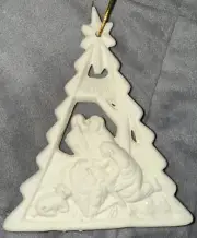 Set Of 2 Christmas Ornament Ceramic White Matte Tree Nativity Scene Paint DYI