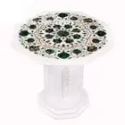 21" Marble Corner End Table Top Inlay Semi Precious Stones With Marble Stand
