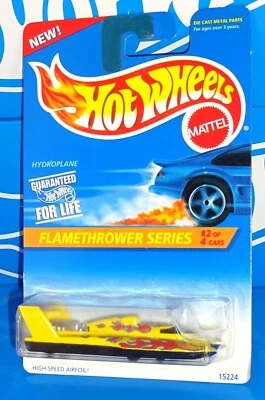 Hot Wheels 1996 Flamethrower Series #385 Hydroplane Yellow w/ Malaysia Base MWs