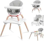 6 in 1 Baby High Chair for Babies & Toddlers Table and Chair Set Building Block Table Highchair with Safety Harness, Removable Tray, Grey
