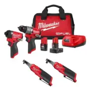 Milwaukee Hammer Drill, Impact Driver, (2) Ratchet Combo Kit 12V Li-Ion Cordless