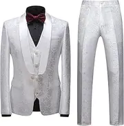 [JEShifangjiusu] Men's 3 Piece Suit Jacket Floral Tuxedo Jacket Classic One Button Slim Fit Tuxedo Blazer for Wedding,Party,Prom