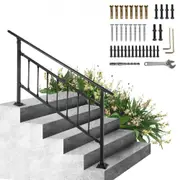 VEVOR Outdoor Stair Railing, Fits for 1-4 Steps Transitional Wrought Iron Handrail, Adjustable Exterior Stair Railing, Handrails for Concrete Steps wi