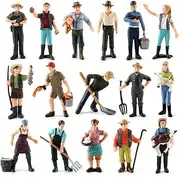 16Pcs People Figurines Model Little Farmer People Figures Realistic Hand Painted Farmer Plastic Figures Tiny Sitting Farm Keeper Preschool Educational Cognitive Toddlers