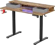 Luxsuite Electric Standing Desk Office Computer Workstation Height Adjustable Stand Up Table RGB LED Light,2 Storage Drawers, Monitor Shelf, Cup Holder & Headphones Hook Black & Brown