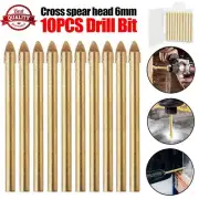 10x Titanium Ceramic Tile Glass Drill Bit Tungsten Carbide Cross Spear Head 6mm