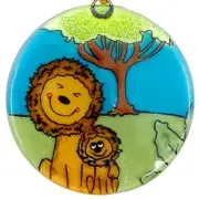 Lion Mama and Baby Christmas Tree Ornament - Art Glass Light Catcher Jungle Gift
