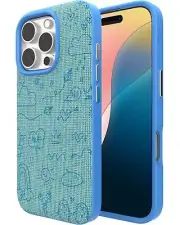 ZAGG London Snap Case for iPhone 16 Pro Max - Embroidered Doodle Fabric Desig...