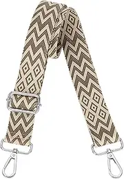 [uxcell] Purse Straps Replacement Crossbody, 1.5 Inch Wide Shoulder Bag Strap Adjustable Canvas Straps for Handbag Wallet Clutch Bags with Silver Buckle, Khaki Geometrical