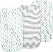 100% Organic Cotton Jersey Baby Bassinet Sheet Set (3 Pack) Grey/White/Aqua