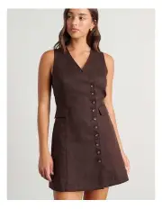 [JAG] Kayla Asym Linen Vest Dress in Dark Chocolate