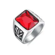Personality Infertile Stainless Steel 316L Glass Stone Maple Leaf Ring SILVER COLOR