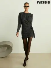 Reiss Black Taylor Gathered Polka-Dot Georgette Mini Dress (AB1761) | $395